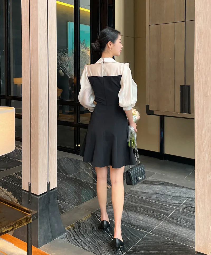 NH095 fake two piece patchwork dress