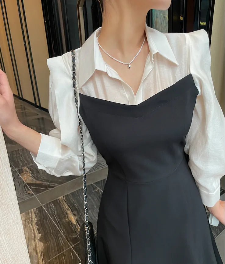 NH095 fake two piece patchwork dress