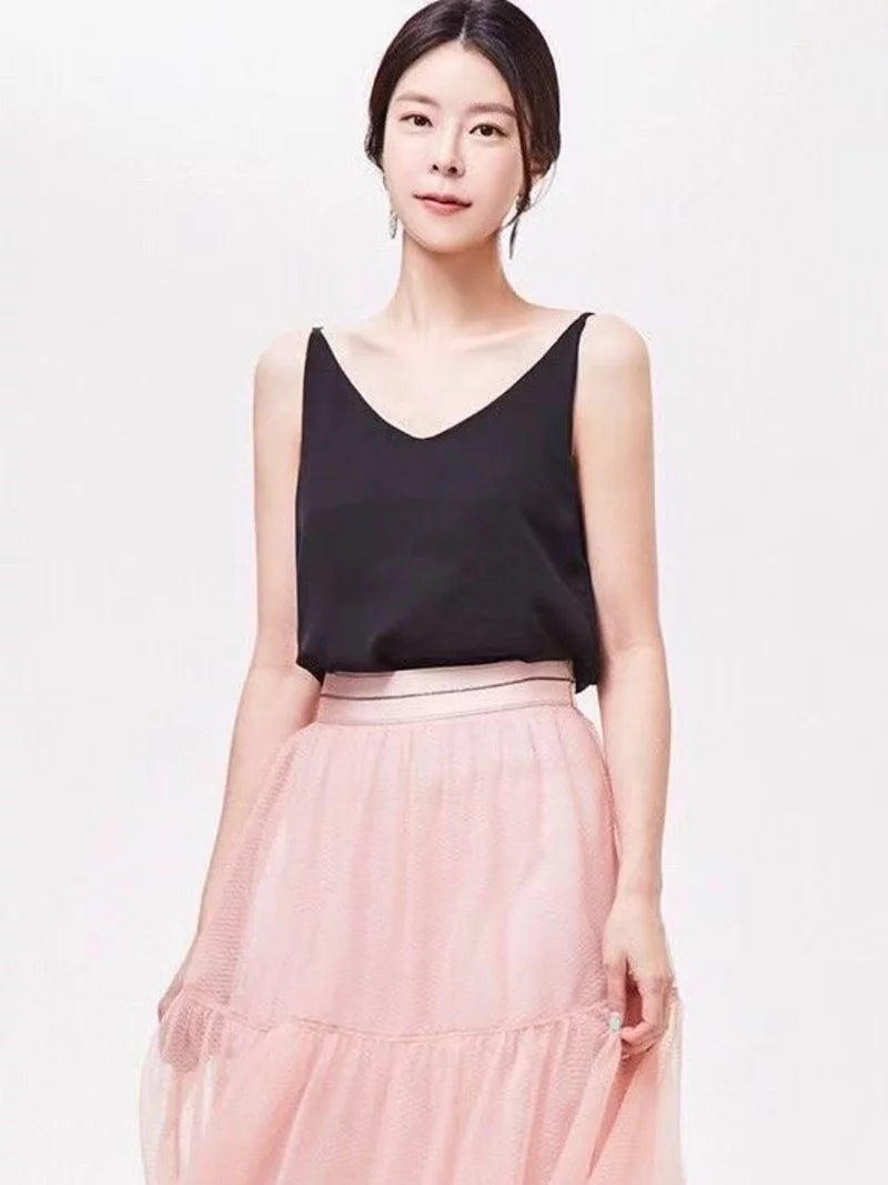 V-neck smooth chiffon suspender belt (ND607)