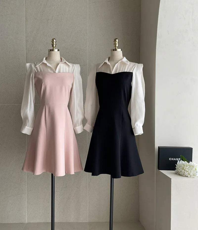 NH095 fake two piece patchwork dress