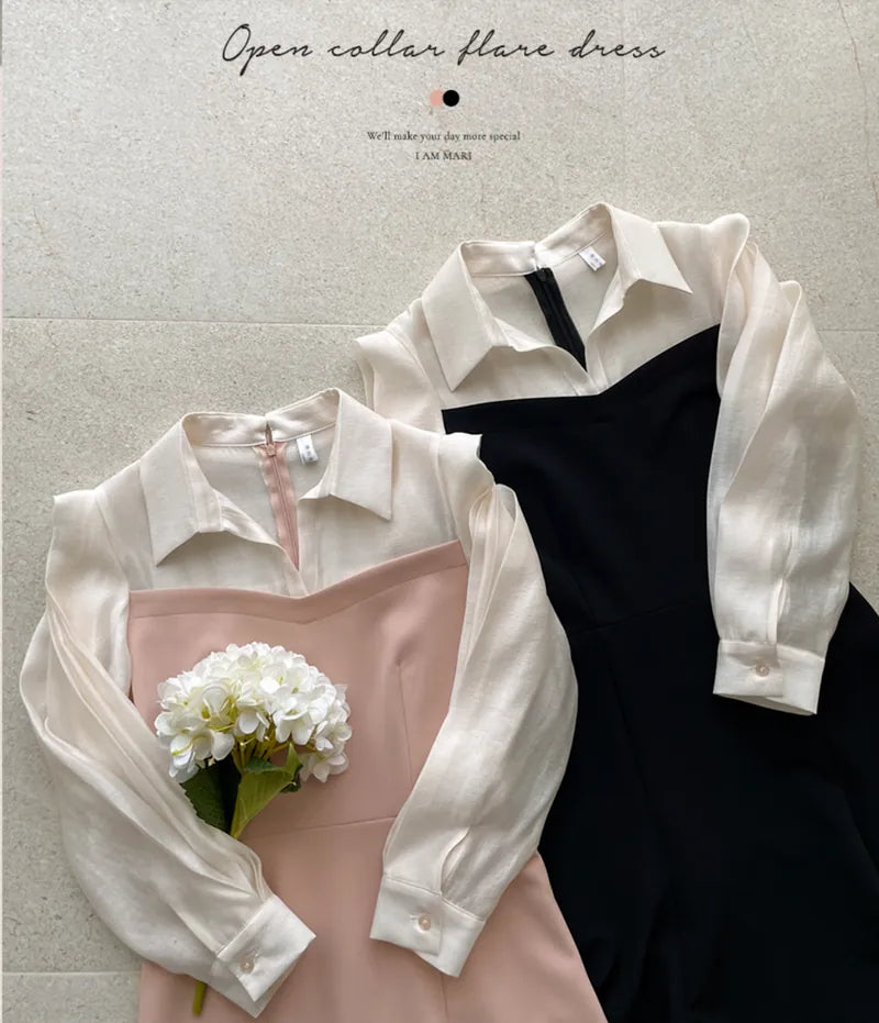 NH095 fake two piece patchwork dress