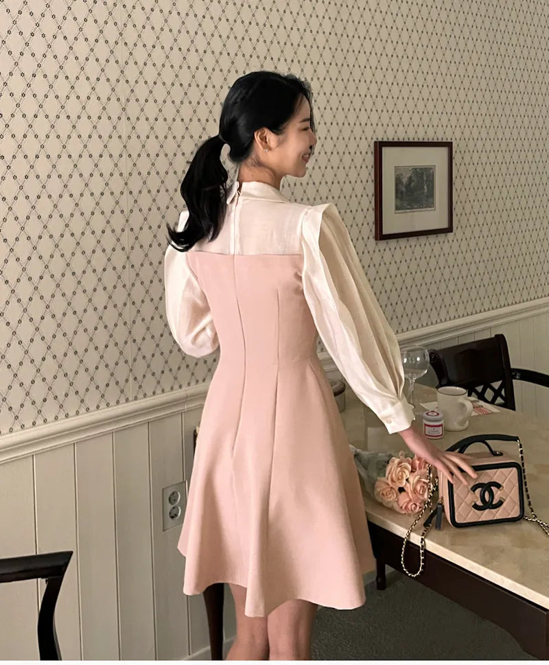 NH095 fake two piece patchwork dress