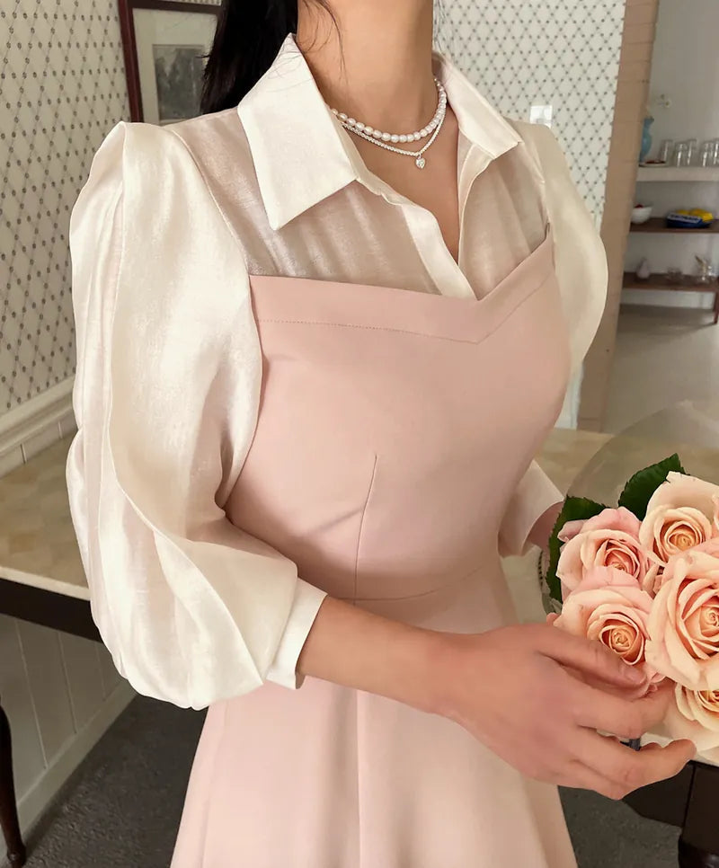 NH095 fake two piece patchwork dress