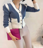 NH374 color block vintage button v-neck knitted jacket