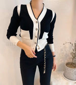 NH374 color block vintage button v-neck knitted jacket