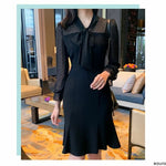 ND893 Polka-dot chiffon scarf fishtail dress