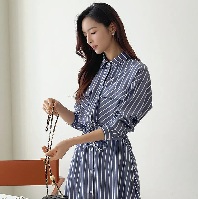 NH191 striped shirt dress