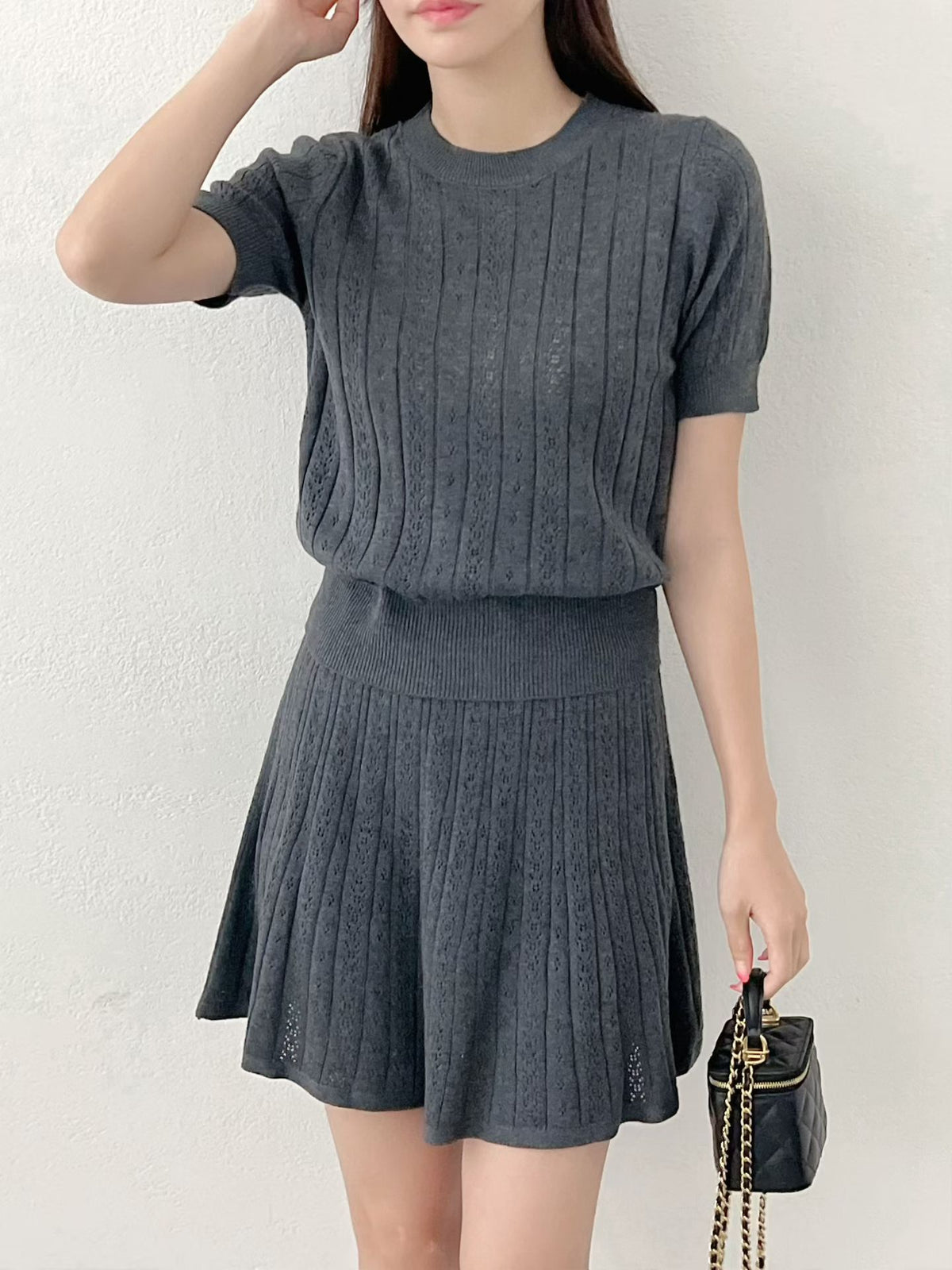 NK237 針織通花短裙套裝