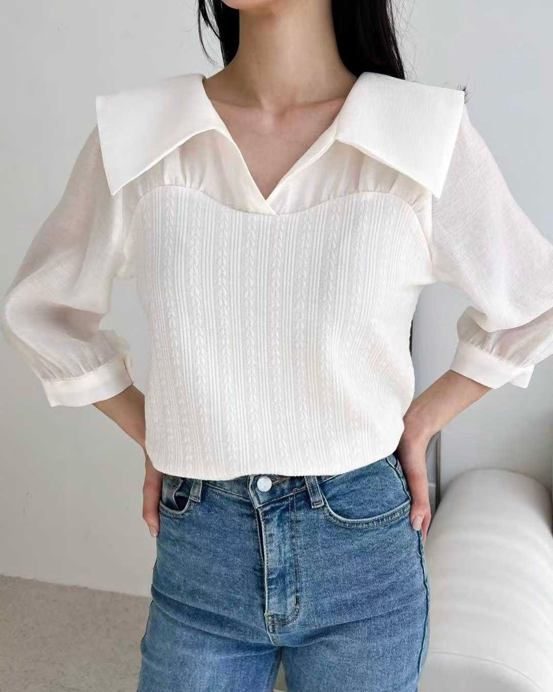 NK268 V領拼接襯衫