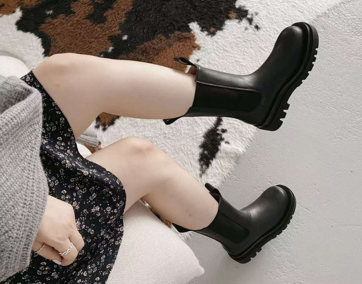 NK407 真皮彈力中筒靴