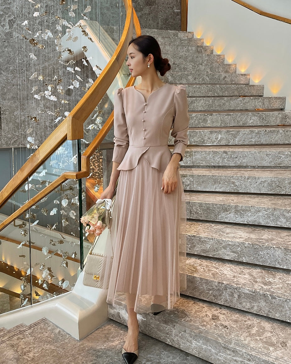 NH693 小腰擺輕紗連身裙