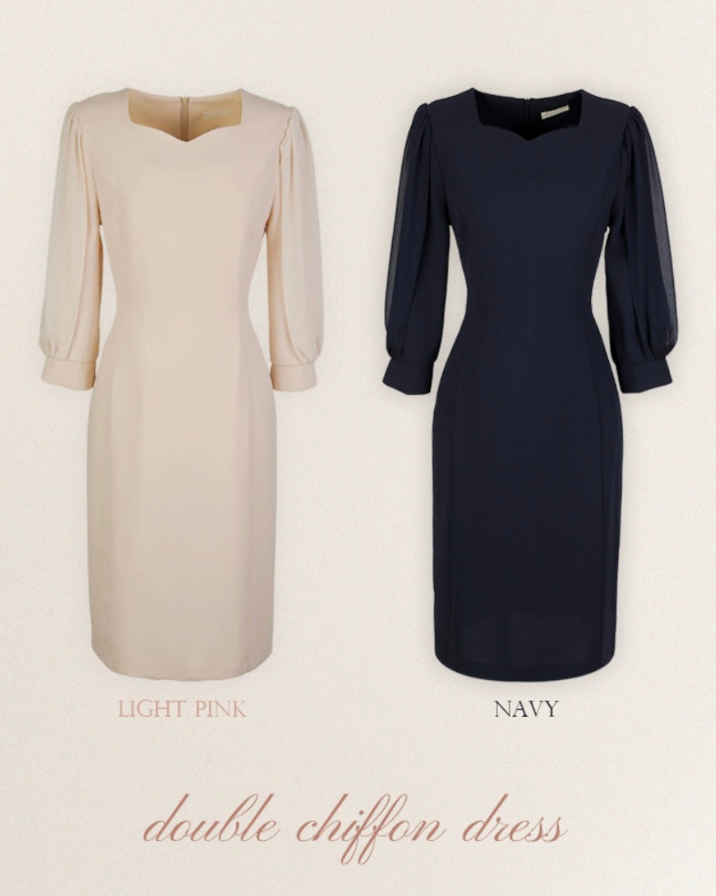 NH994A 雙層雪紡衣袖修身連身裙