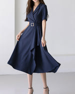 NH999 西裝領Ruffle裙擺連身裙