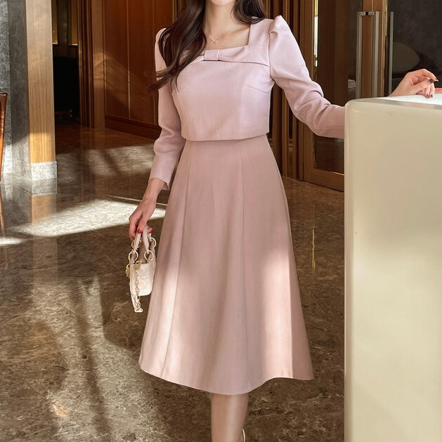 NH971 蝴蝶結假兩件連身裙