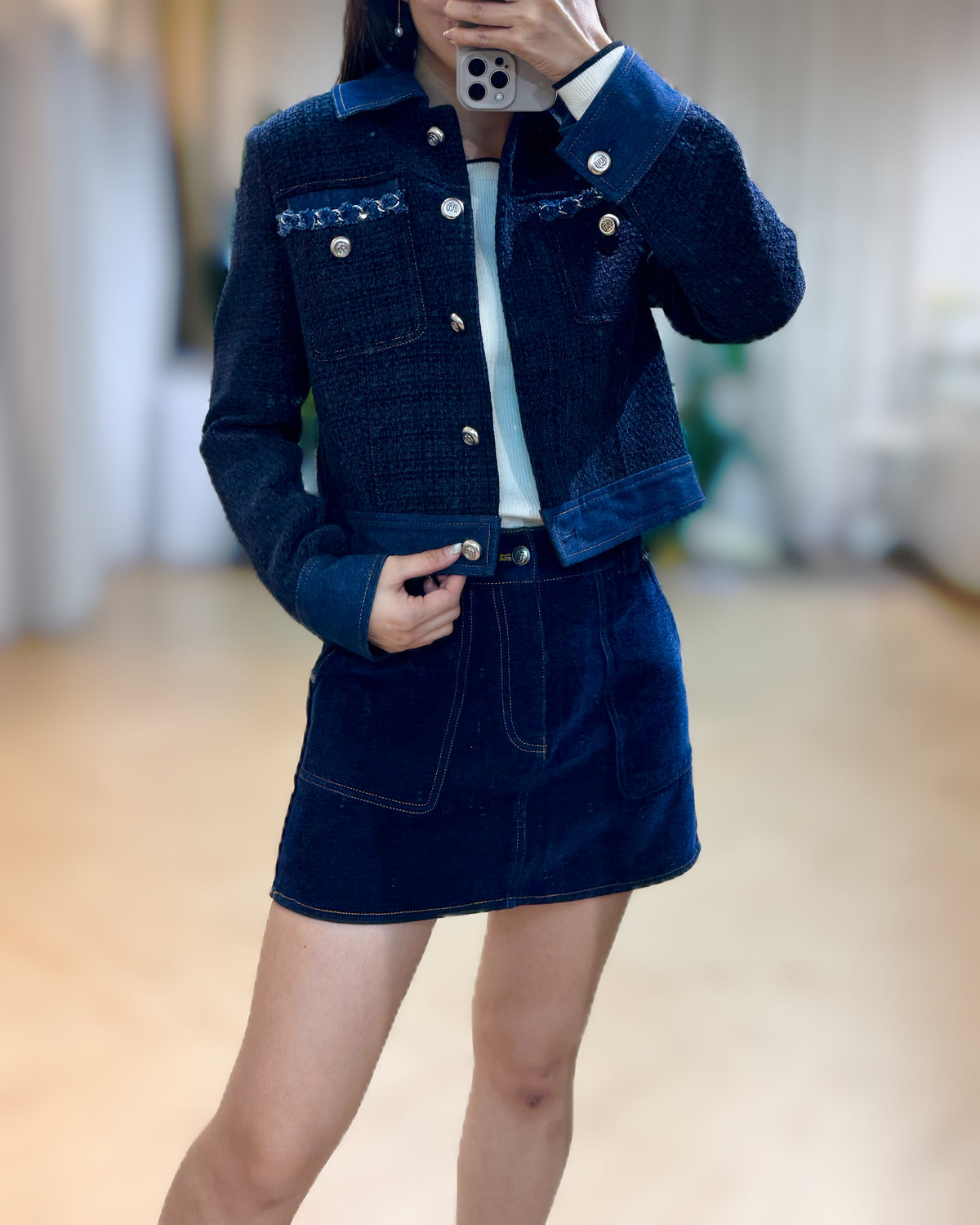 NK320 拼牛仔小香短褸