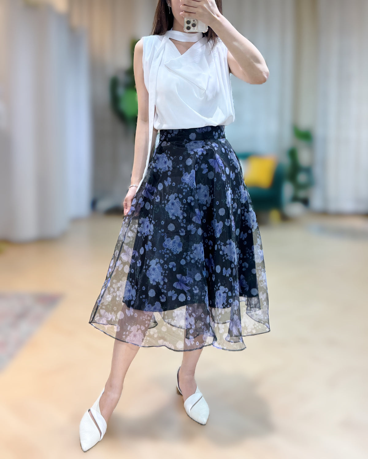 NK168 印花輕紗半截裙