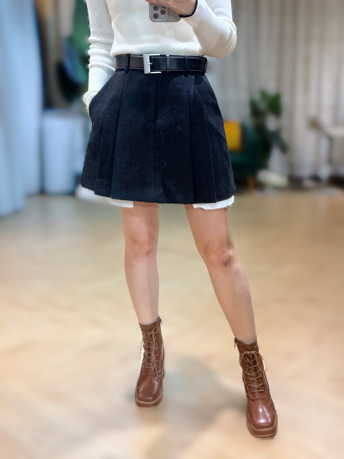 NK313 混色羊毛百摺半截裙