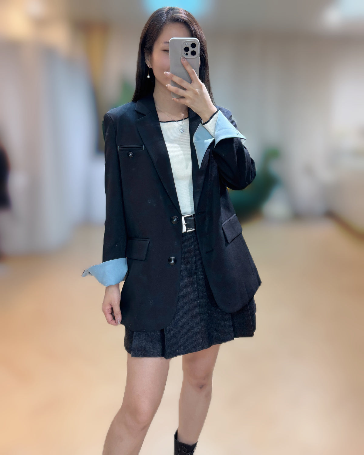 NK312 反袖拼色西裝中褸