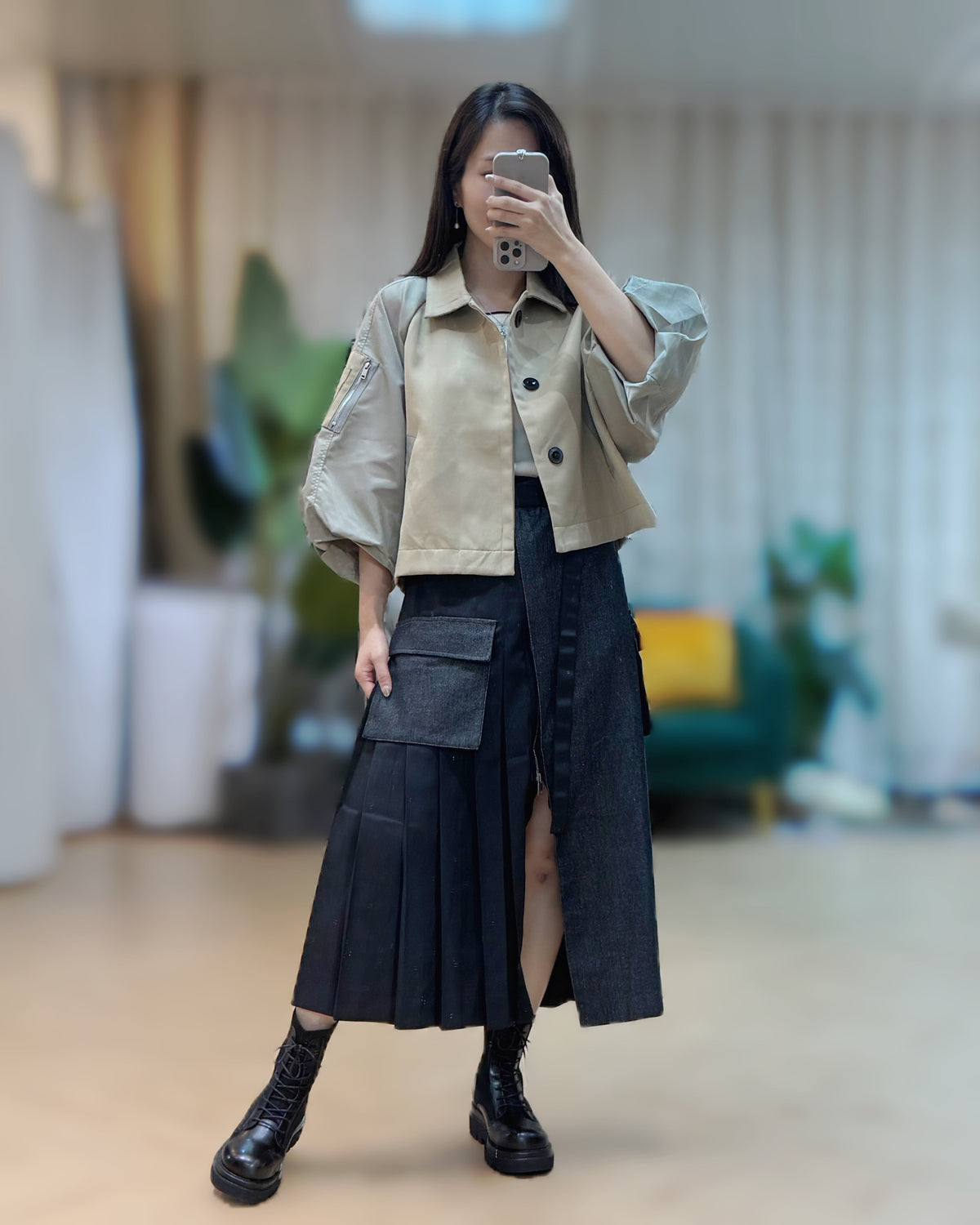 NK310 拼色立體衣袖風衣