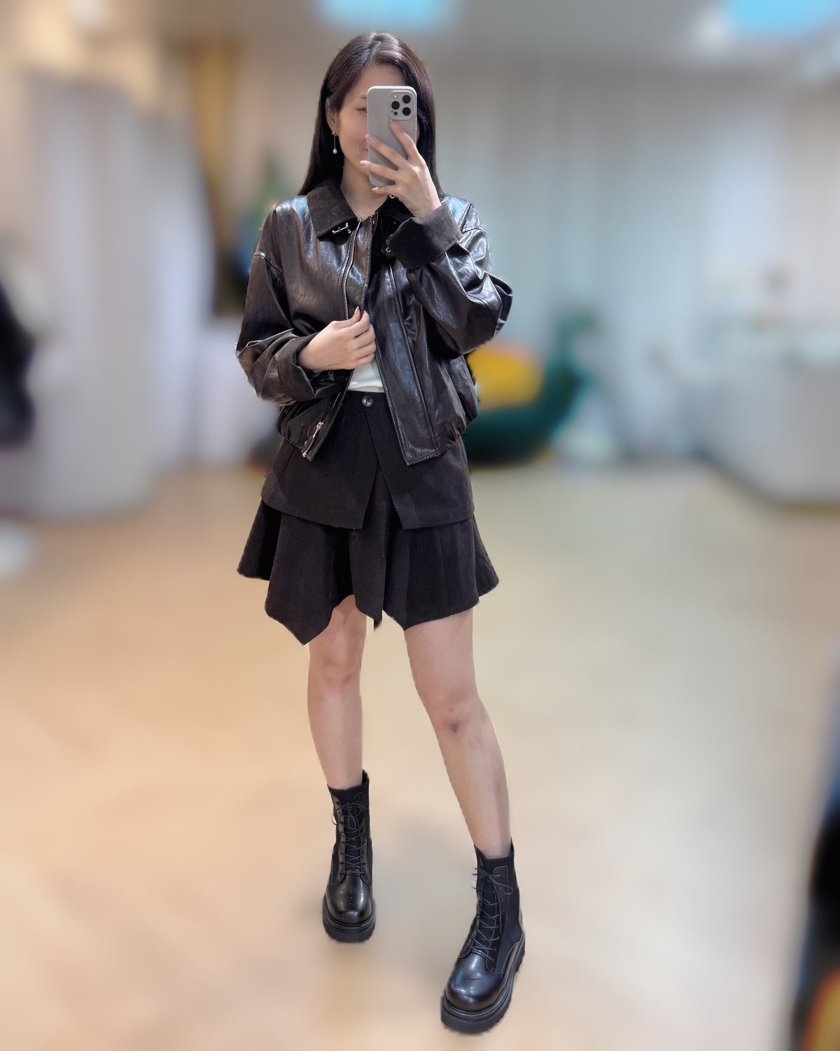 NK306 拼料美式復古仿皮褸