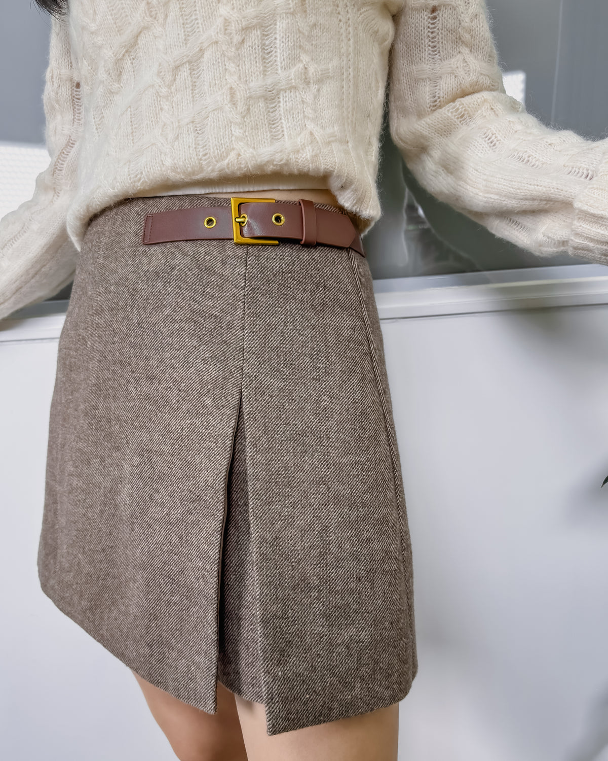 NK377 毛呢高叉裙褲