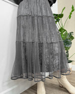 NK372 網紗拼接絲絨百褶裙