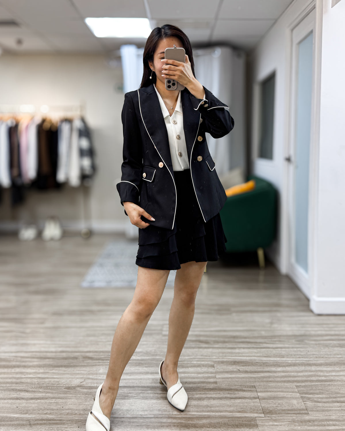 NK381 拼邊修身西裝外套