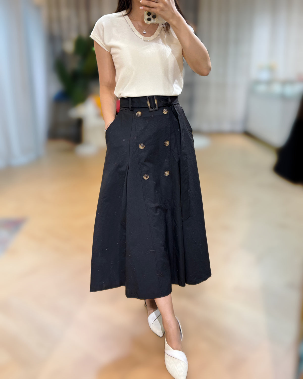 NH731 雙排紐扣橡筋腰半身裙