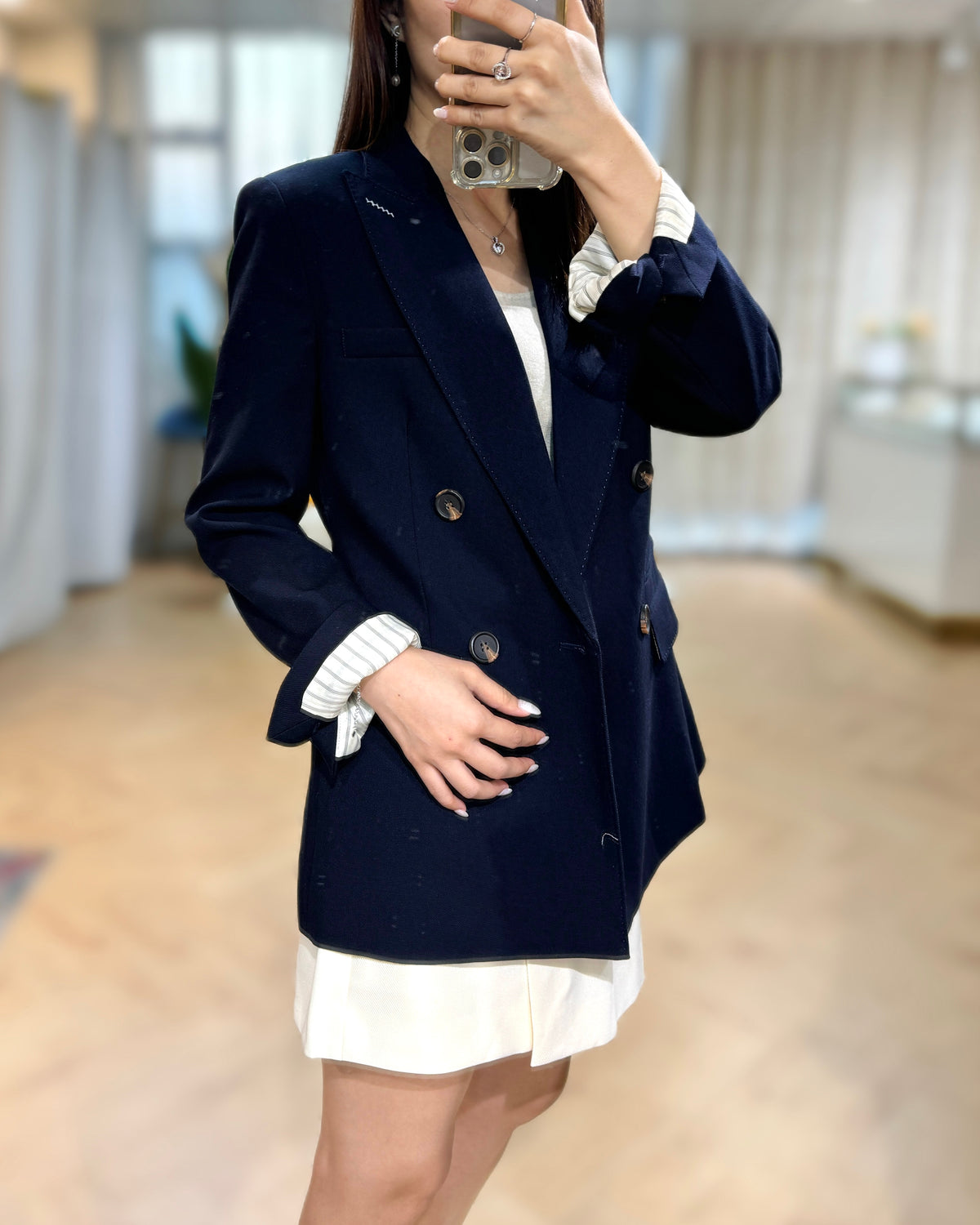 NH726 英倫風條子反袖西裝外套