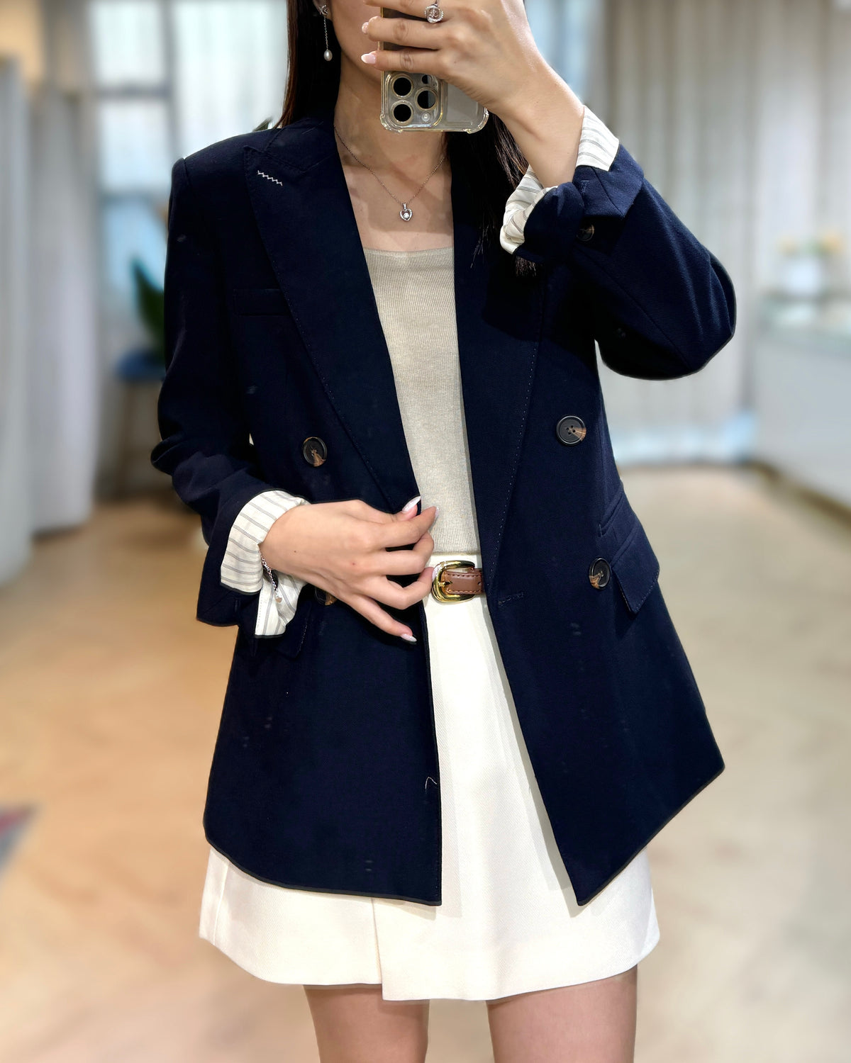 NH726 英倫風條子反袖西裝外套