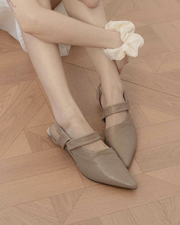 NH629 LEATHER LAB Cleo・Pointed Crepe Draped Marble Heel Slingback
