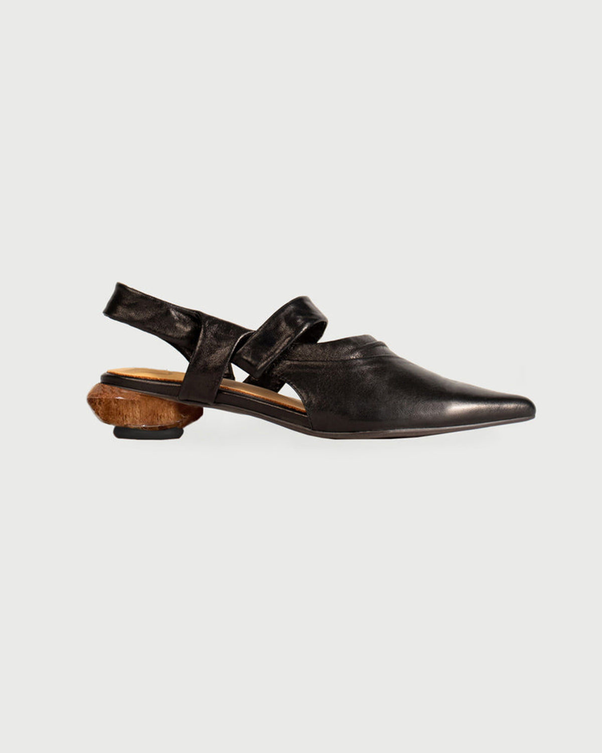 NH629 LEATHER LAB Cleo・Pointed Crepe Draped Marble Heel Slingback