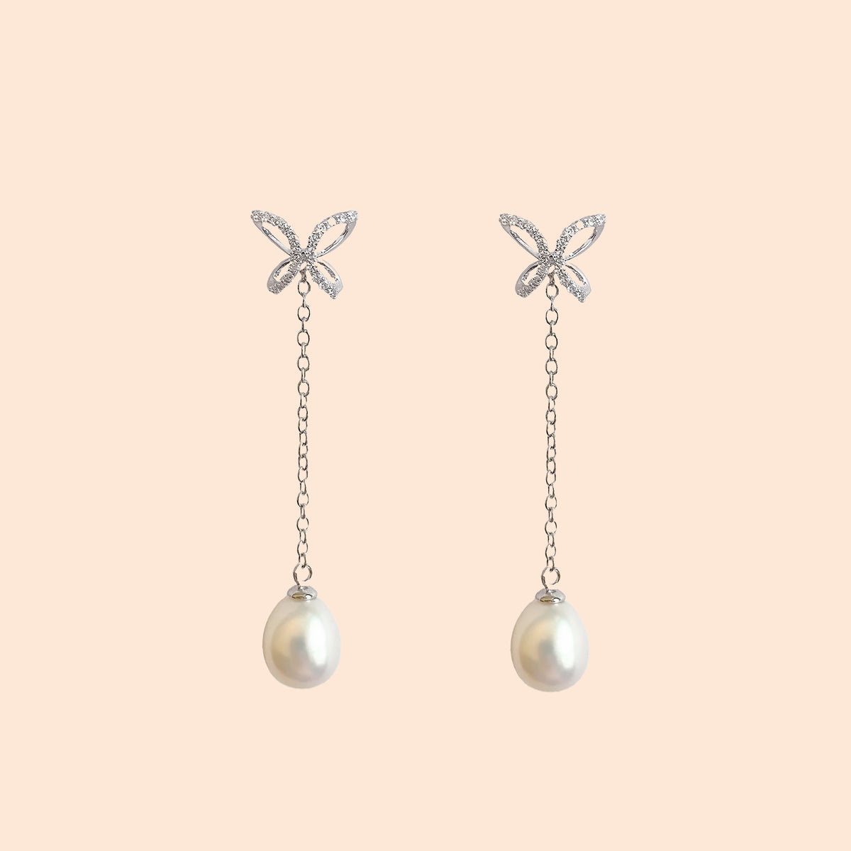 LVE040 La.Vie Butterfly With Pearl Two-Way Earring