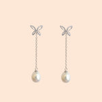 LVE040 La.Vie Butterfly With Pearl Two-Way Earring