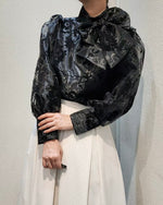 NK249 蝴蝶結領印花襯衫