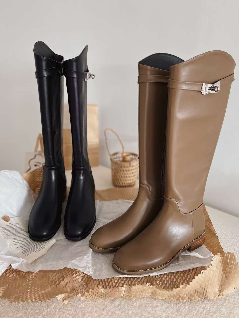 NK374 麂皮金屬扣騎士靴