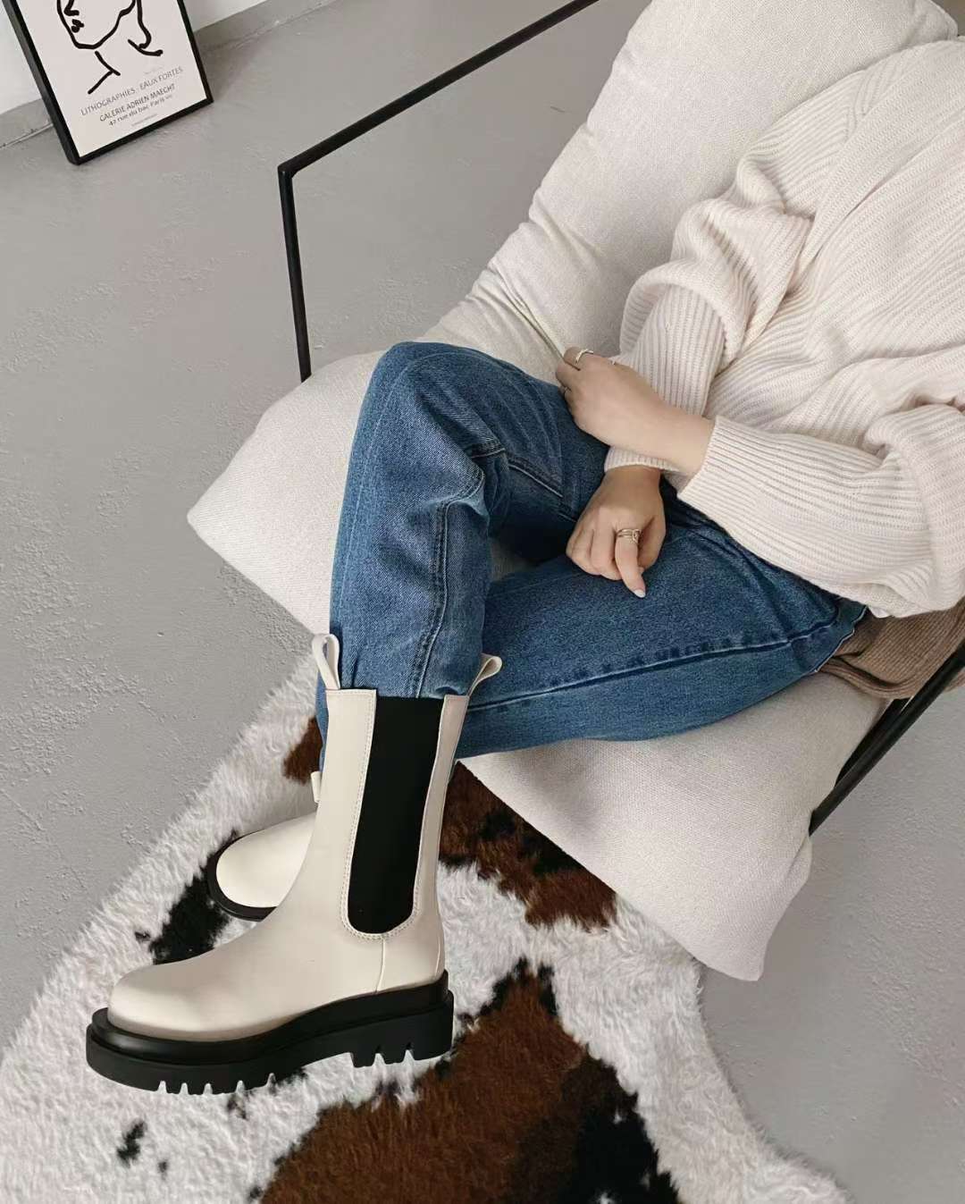 NK407 真皮彈力中筒靴