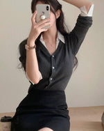 NK272 針織拼接開襟上衣