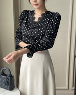 NK256 蕾絲領圓點襯衫