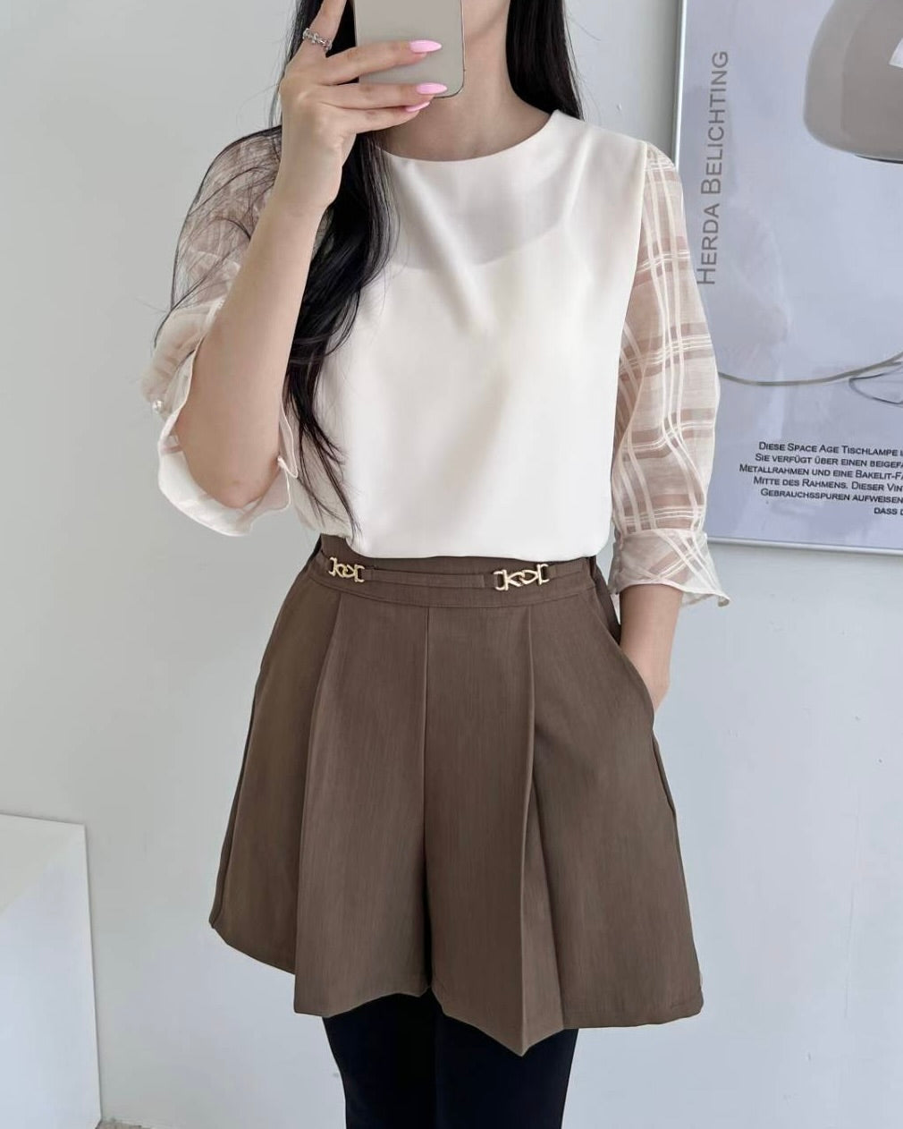 NK269 腰帶褶疊裙褲