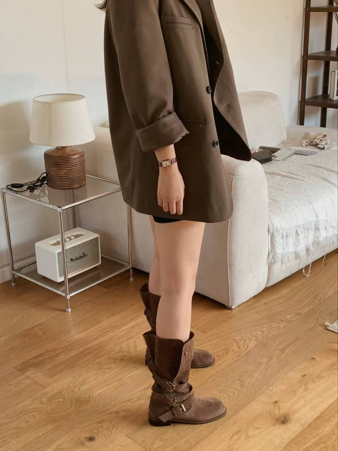 NK406 皮帶扣圓頭騎士靴