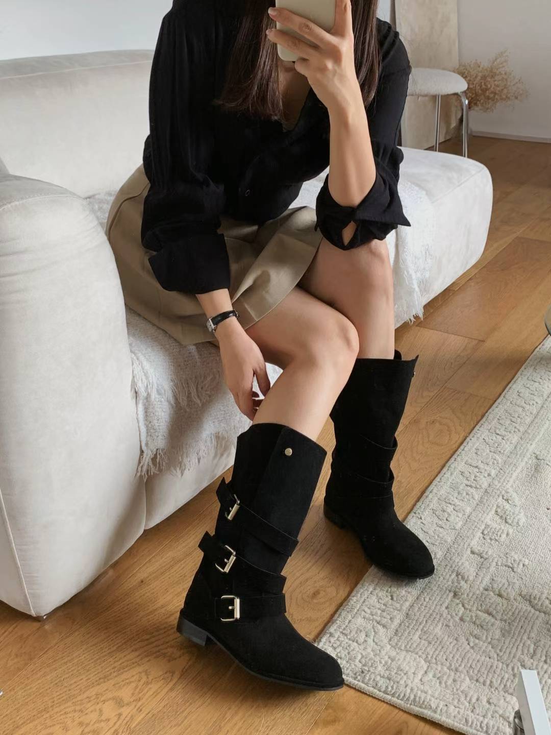 NK406 皮帶扣圓頭騎士靴