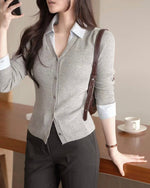 NK272 針織拼接開襟上衣