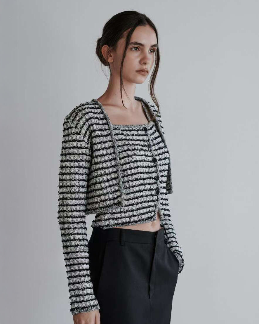 NK265 條紋針織吊帶外套