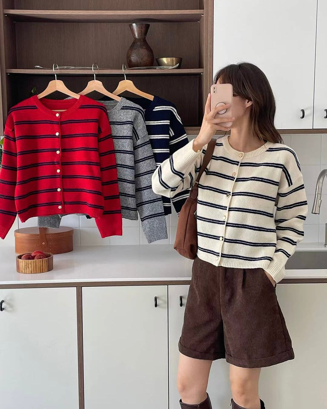 NK363 條子毛衣開襟外套