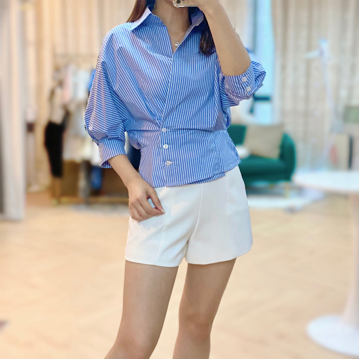 NH285 slim waist straight shirt