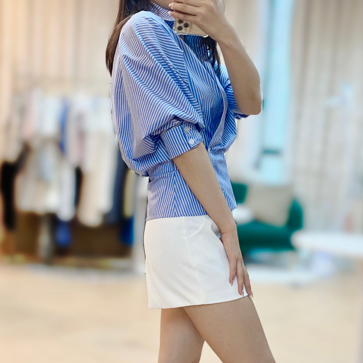NH285 slim waist straight shirt