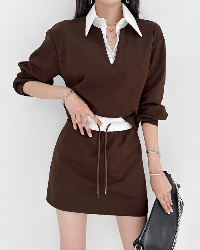 NK240 襯衫領衛衣短裙套裝