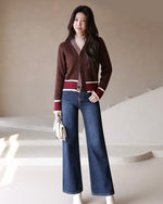 NK275 羊毛混紡拼色針織外套