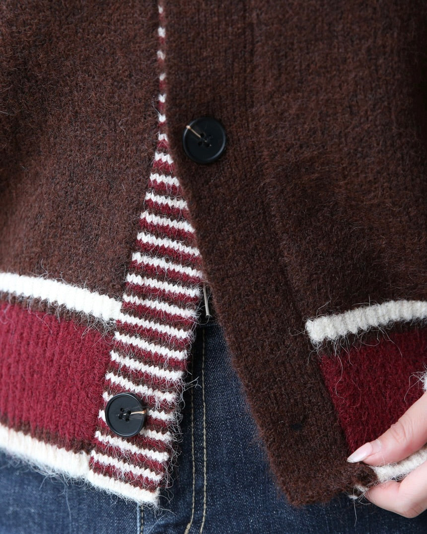 NK275 羊毛混紡拼色針織外套